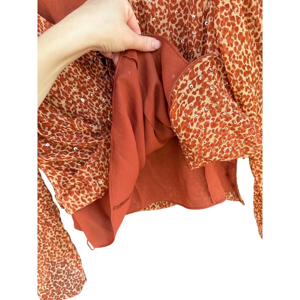 Vintage ICE Product Sequined Leopard Print Long Sleeve Blouse M - Picture 5 of 11